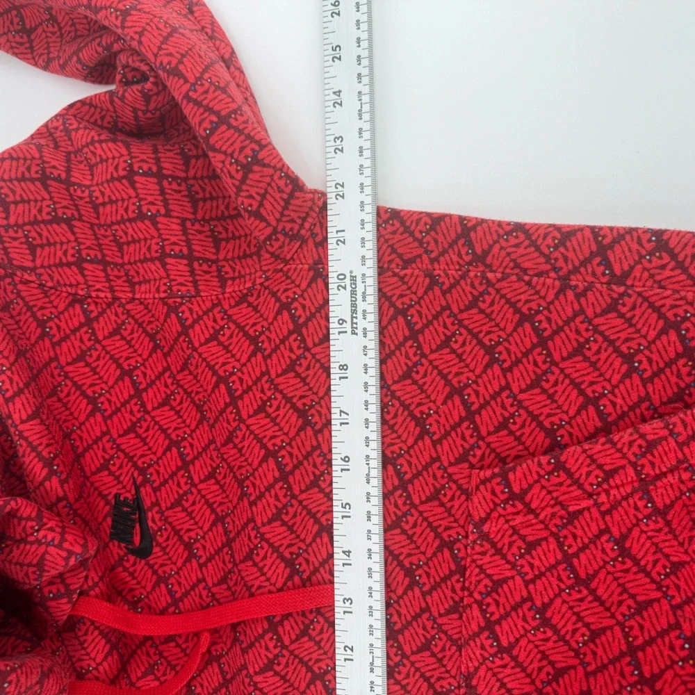 Nike Sportswear Club Fleece All Over Print Logo Hoodie Red Black Mens Small